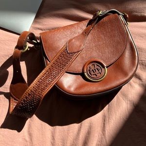Rare ⭐️ Massimo Dutti Nappa Brown Leather Saddle Bag with logo